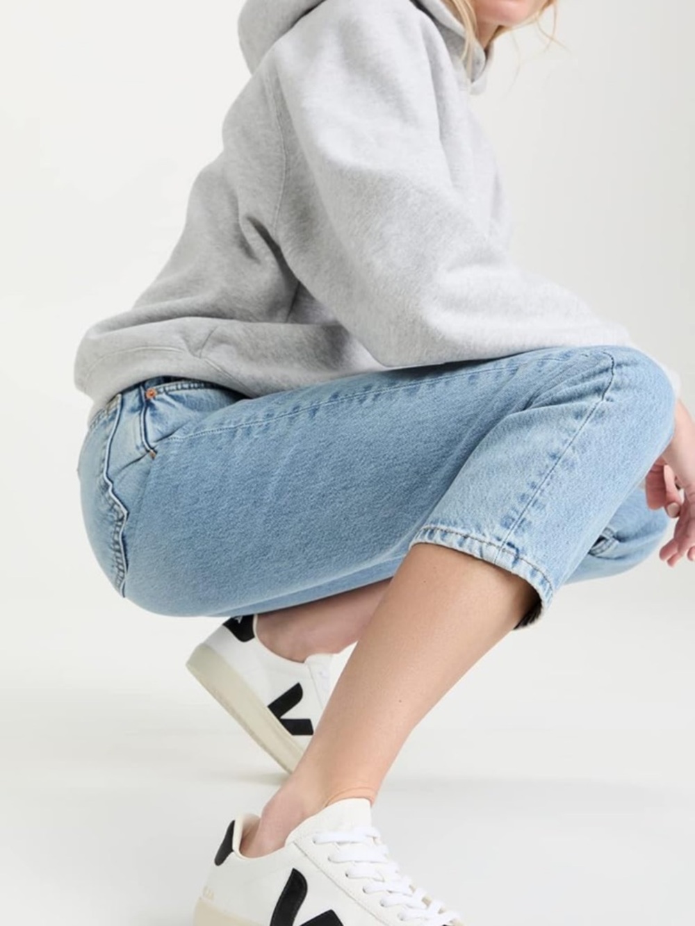 Veja Campo Leather Sneaker in White with Black V - Picture 2 of 10